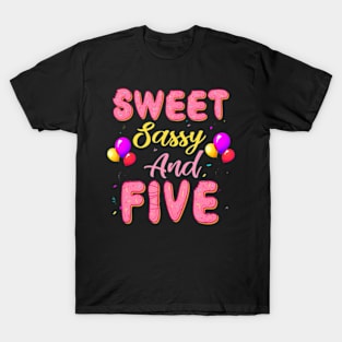 Sweet Sassy And Five Birthday Donut For Girls 5 Year Old T-Shirt